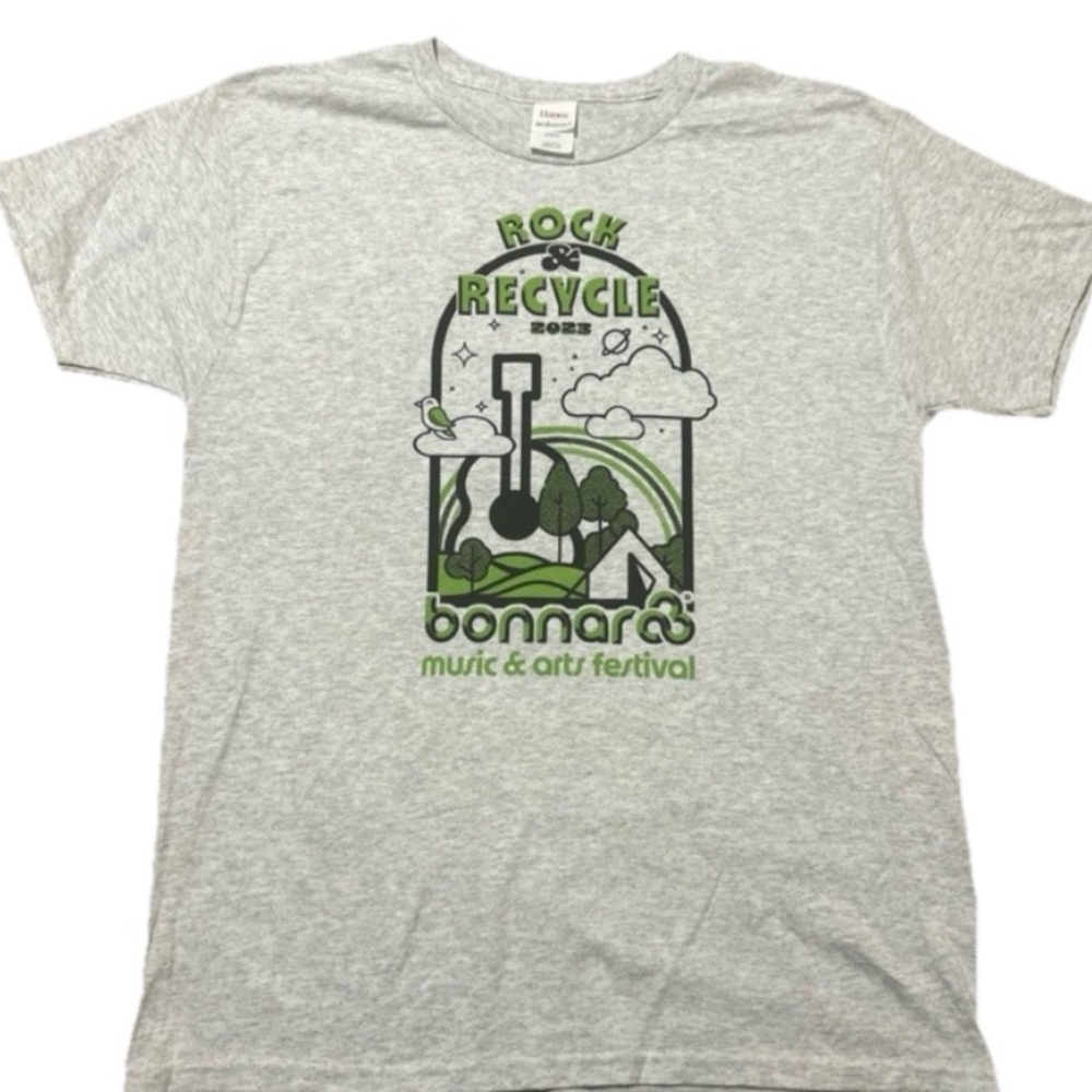 Hanes Heather Gray Tee with Green & Black Festival Print